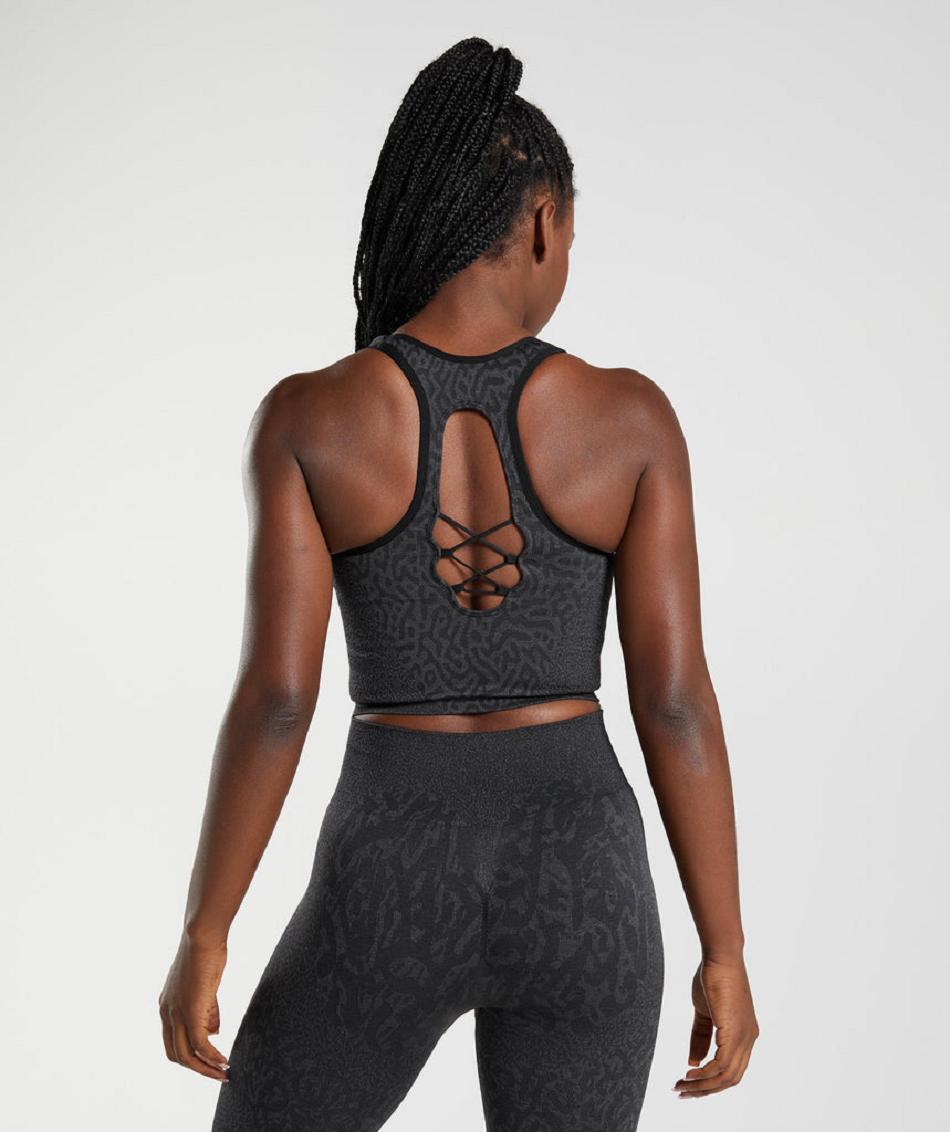 Przycięte Topy Damskie Gymshark Adapt Animal Seamless Czarne | PL 2705CTV